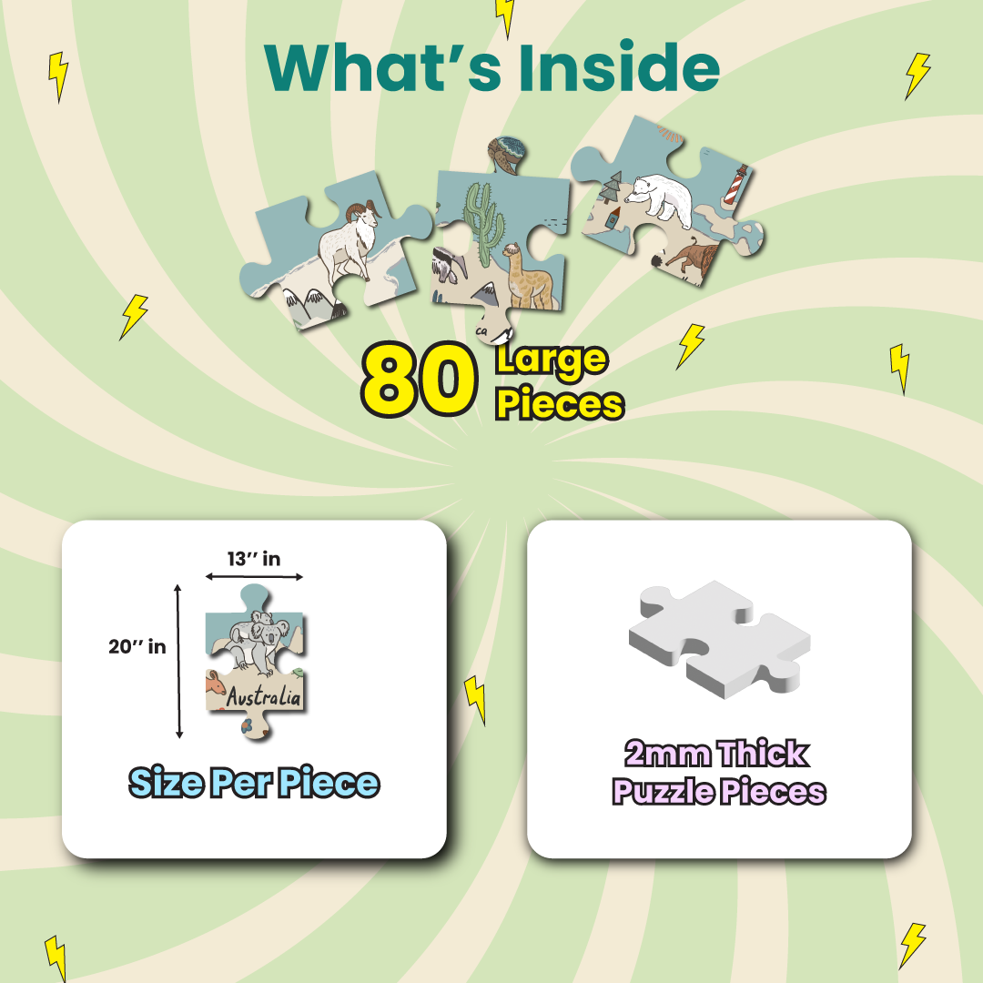 World Map Educational Puzzle 80 Pieces (Ages 5+)