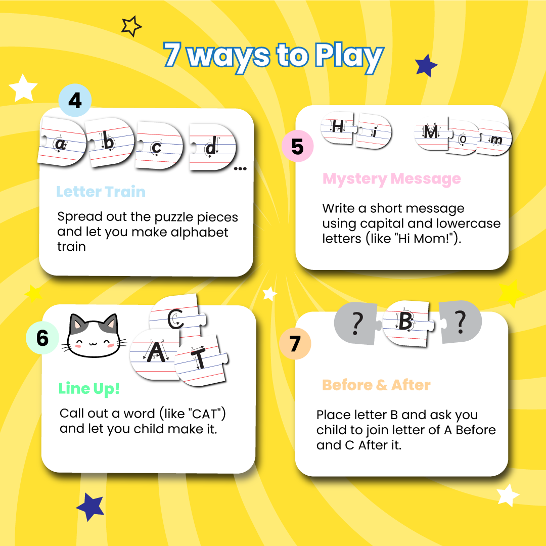 7 ways to play capital and small letter puzzle