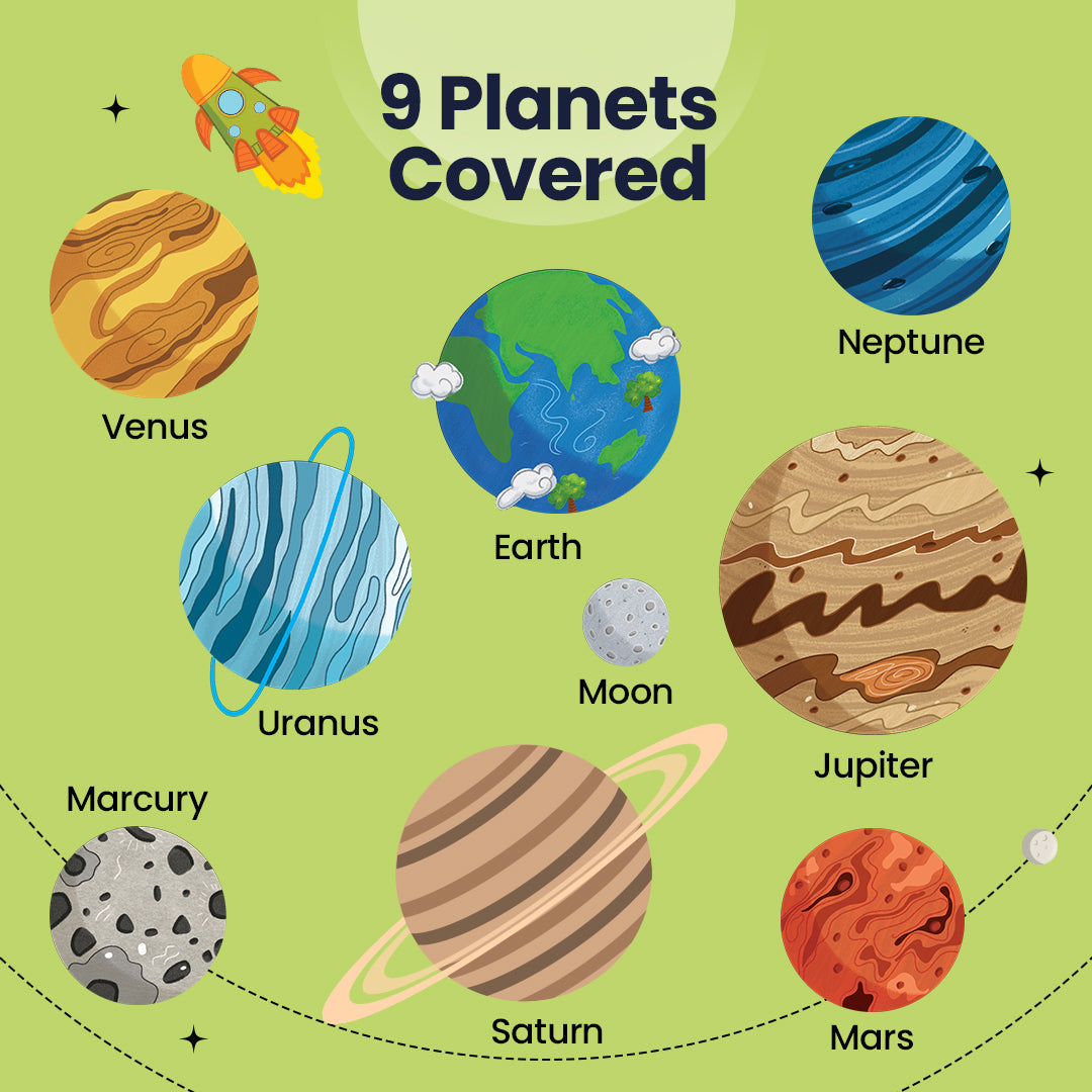 Nine planets covered by solar system puzzle