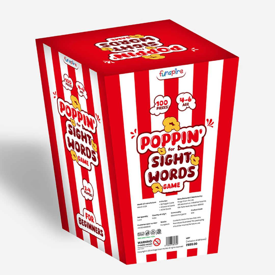 Poppin for sight word game age 4 plus back side