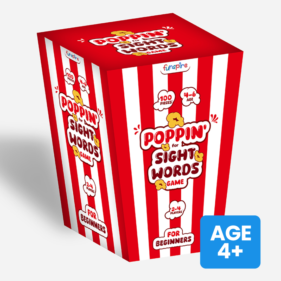 Poppin for sight word game age 4 plus front side
