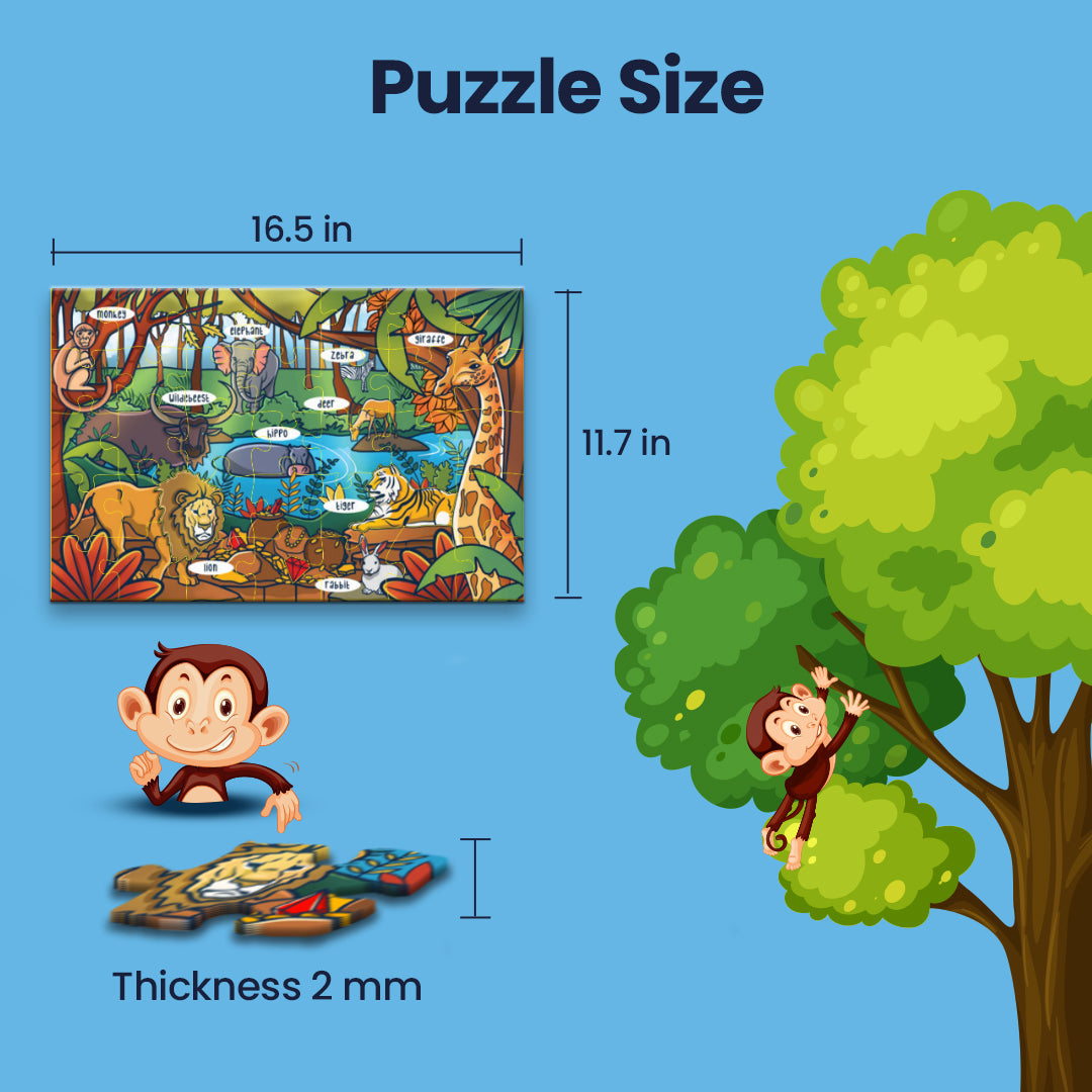Jungle Animals Wooden Floor Puzzle (Ages 3+) with Flash Cards