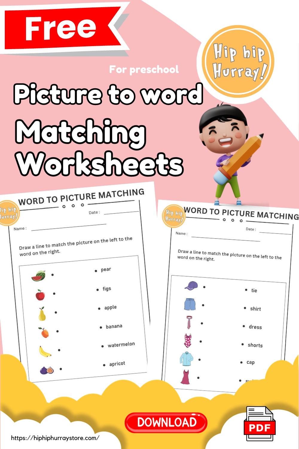 Picture to word Matching Worksheets