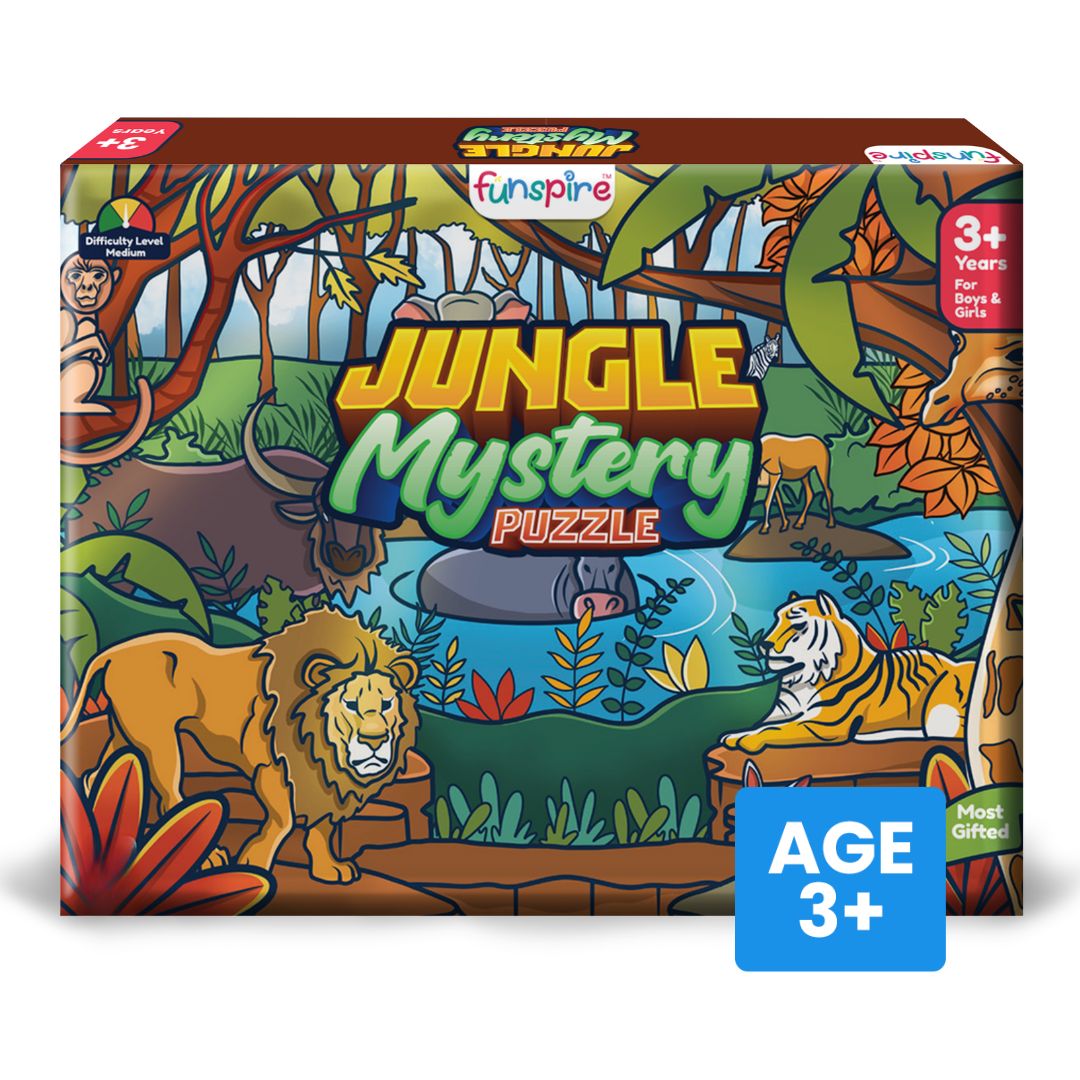 Jungle Animals Wooden Floor Puzzle (Ages 3+) with Flash Cards