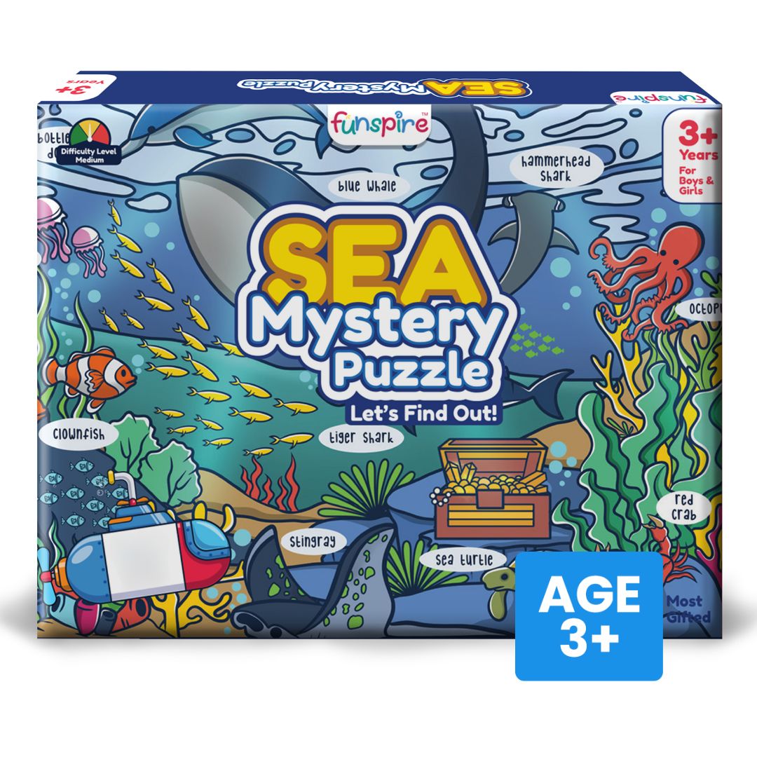 Sea Animals Wooden Floor Puzzle (Ages 3+) with Flashcards