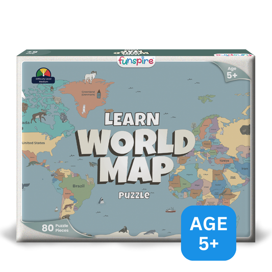 World map Puzzle for 5 + age box front side